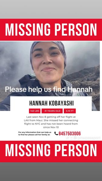 Urgent Search for Missing Maui Woman, Hannah Kobayashi, Last Seen at Los Angeles International Airport Following Disconcerting Message Expressing Fear for Her Safety